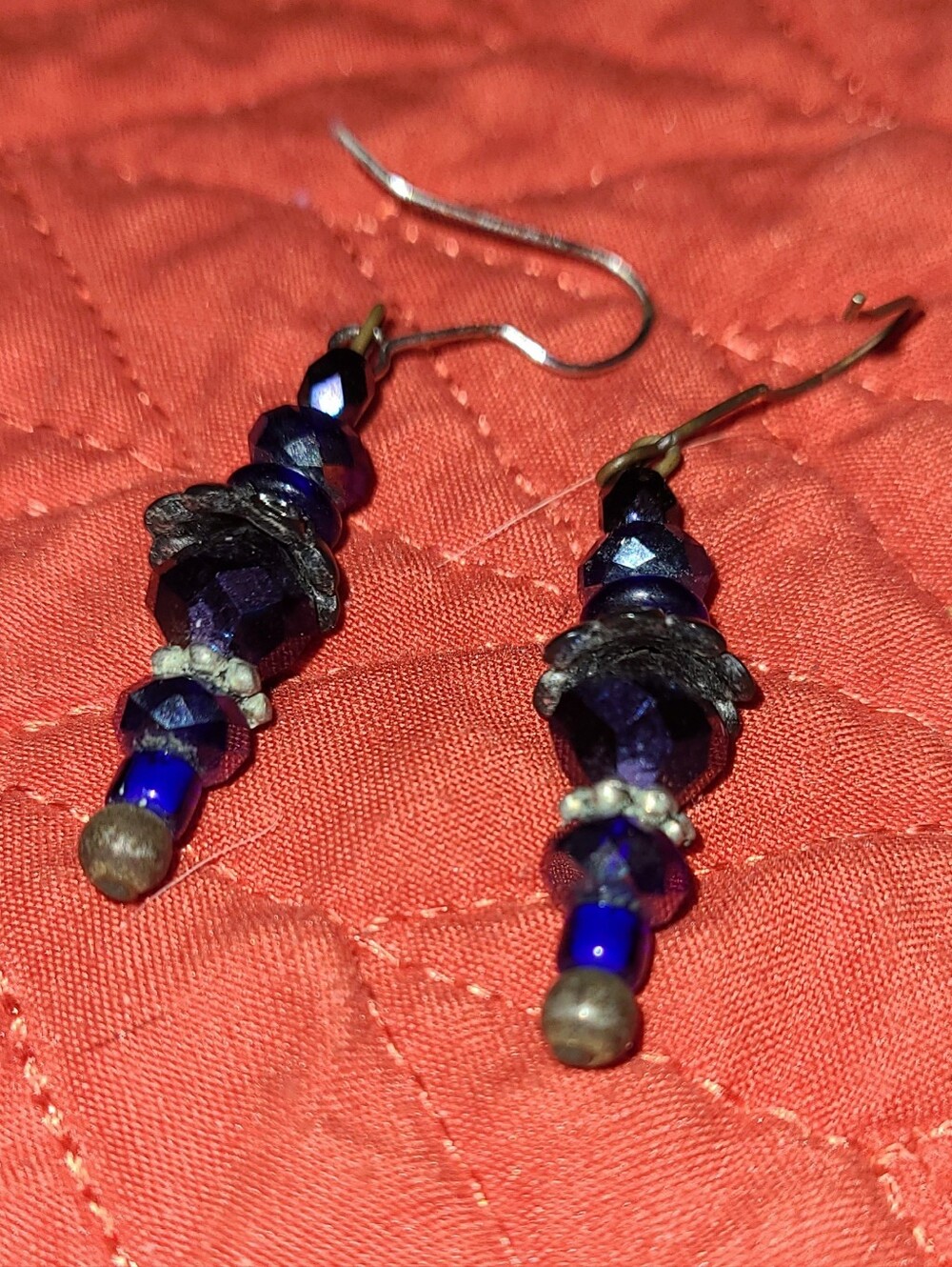 Deep Blue Faceted Bead Dangle Earrings